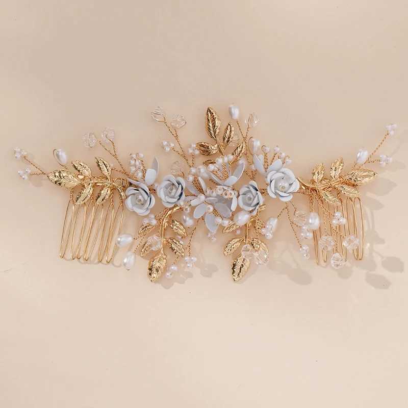 Miallo Gold Handmade Delicate Flower Pearl Hair Comb Crystal Beaded Bridal Headpiece Wedding Jewellery Hair AccessoriesX240913