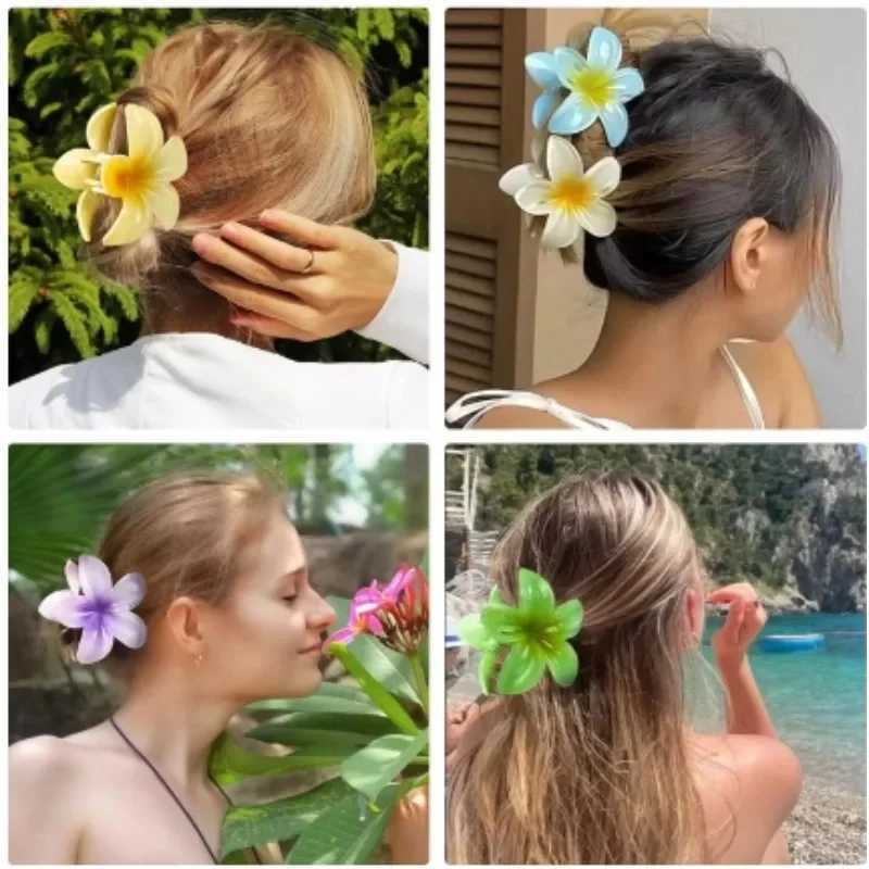8CM BOHO Gradient Large Flower Acrylic Hair Clip For Women Sweet Hair Claws Crab Clamp Barrettes Hawaiian Headwear AccessoriesX2409