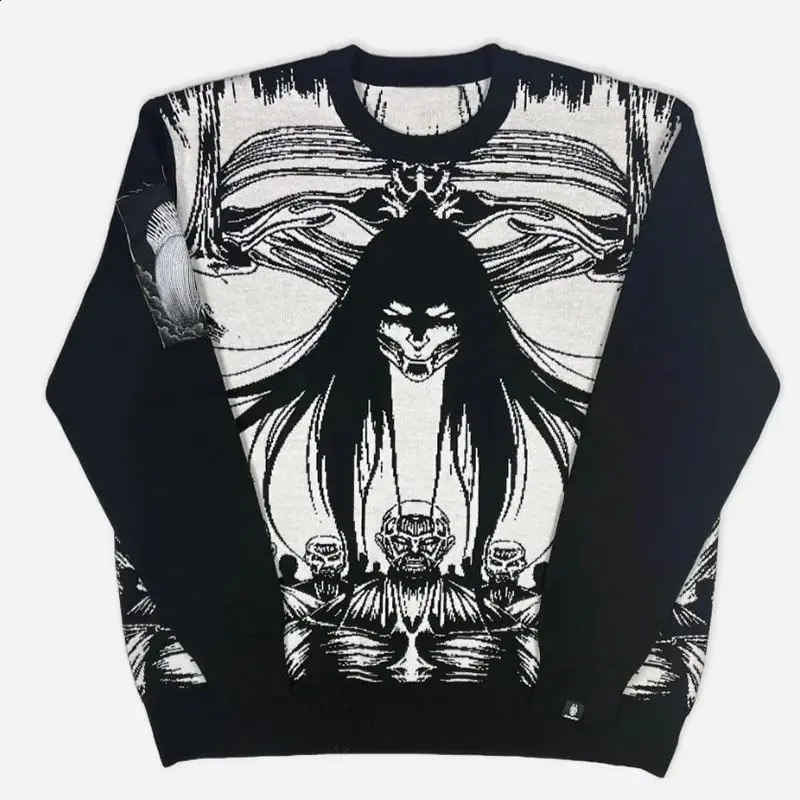 Mens womens streetwear black sweaters anime knitted sweaters Harajuku autumn winter casual loose cotton pull sweaters 240912