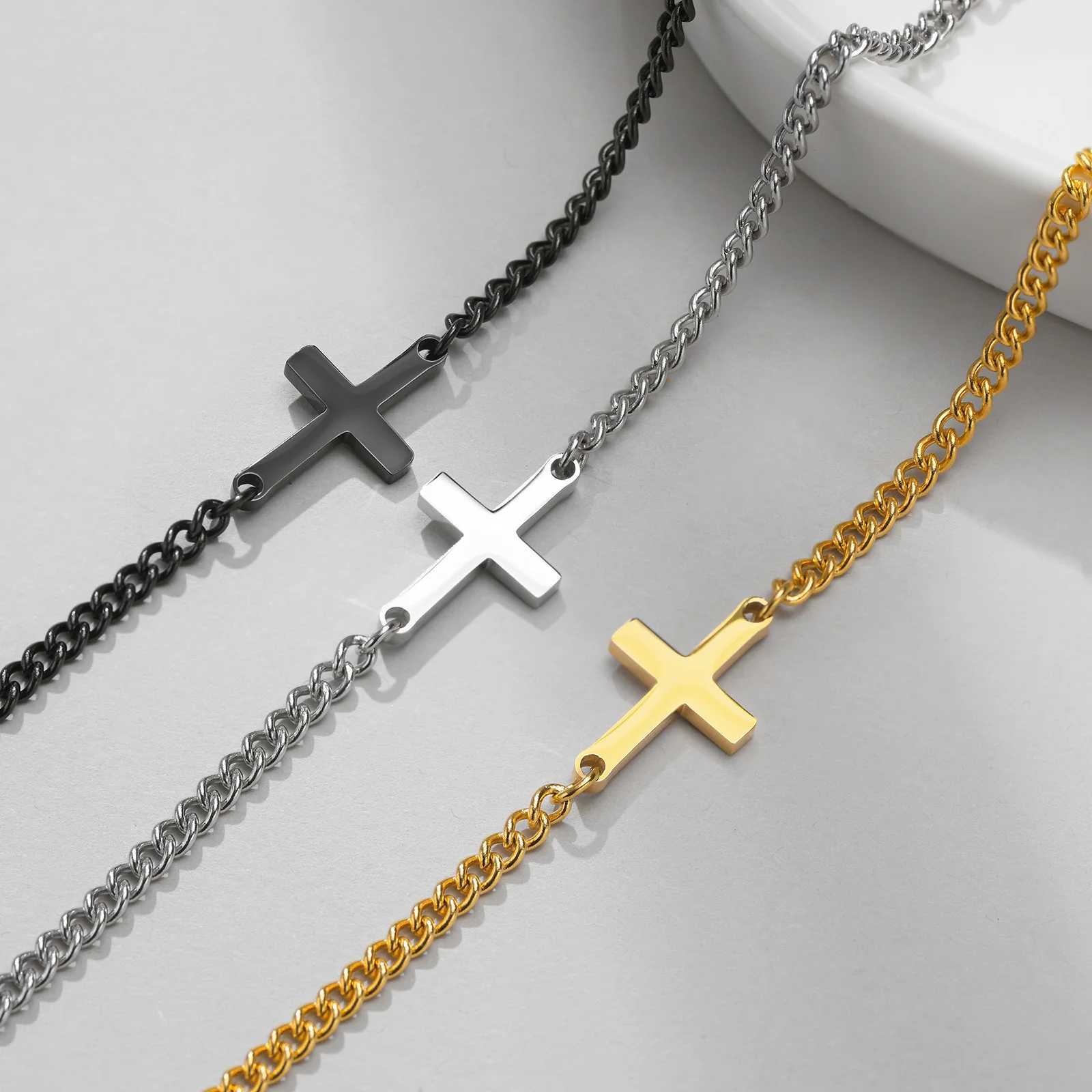 Mprainbow Stainless Steel Cross Religious Christian Bracelet Wristband JewelryWaterproof Never Fade Jewelry Gifts for HimX240913