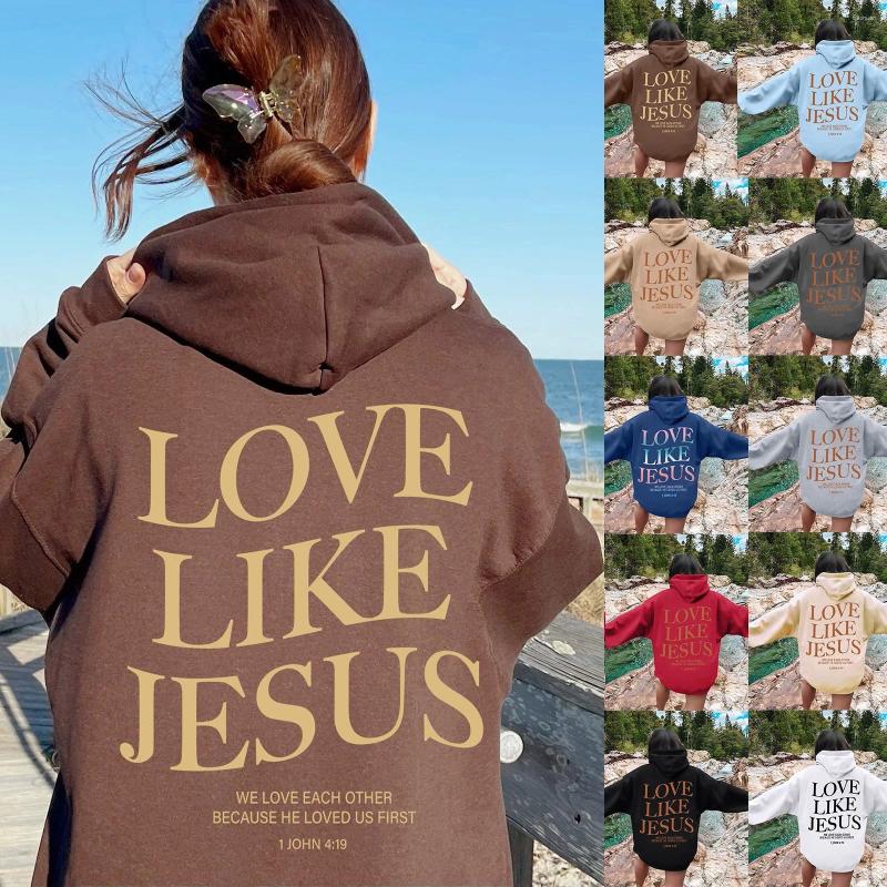 Women's Hoodies Love Like Jesus Oversized Graphic Hoodie Women Hip Hop Vintage Hooded Sweatshirts Pullover Tops For Casual Aesthetic Top