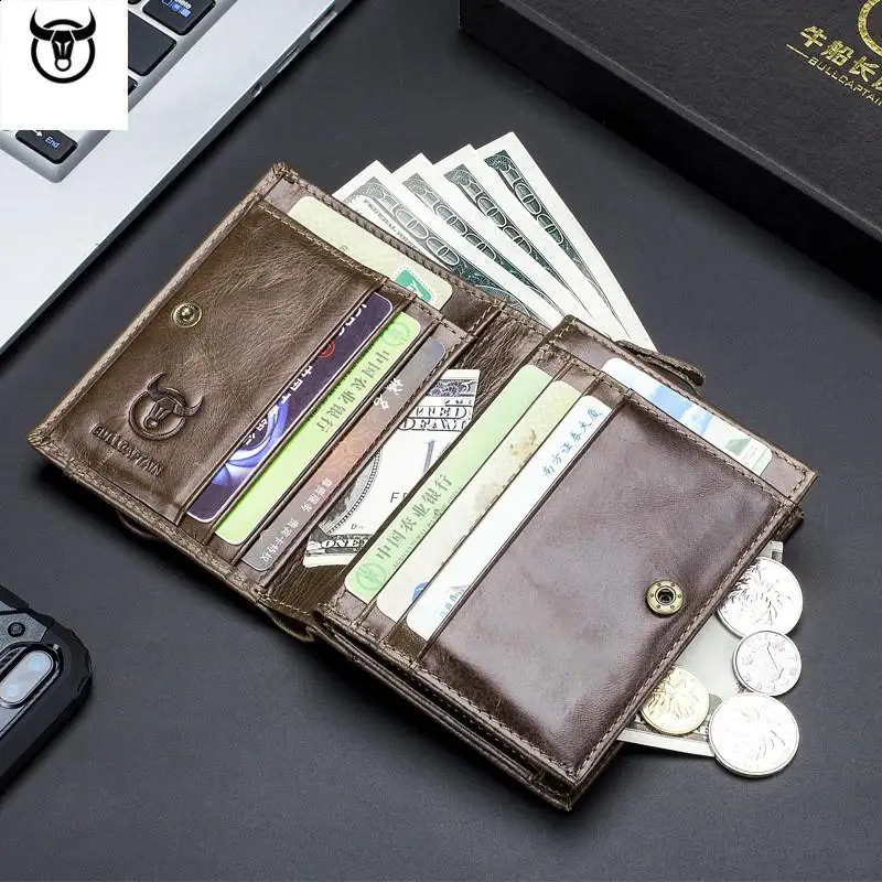 Bullcaptain Men Wallet Genuine Leather Mens Purse Vintage Male Zipper Coin Pocket Card Holder Money Bags JYB001 240904