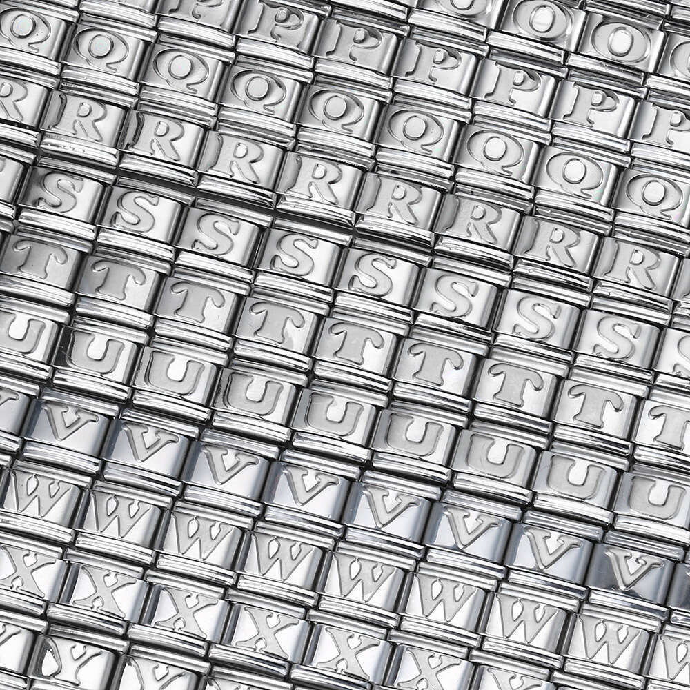 New Titanium Steel Gold Plated English Letter DIY Bead Italian Charm Bracelet Italian Charm Links Fit 9Mm Bracelet Jewelry DIY Making Gifts