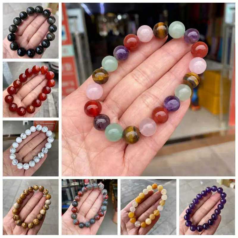 Handmade Bracelet Elastic Jewelry 6mm 8mm 10mm 12mm Natural Stone Smooth Round Beads 18-19cm 1Pcs SK172 W240913