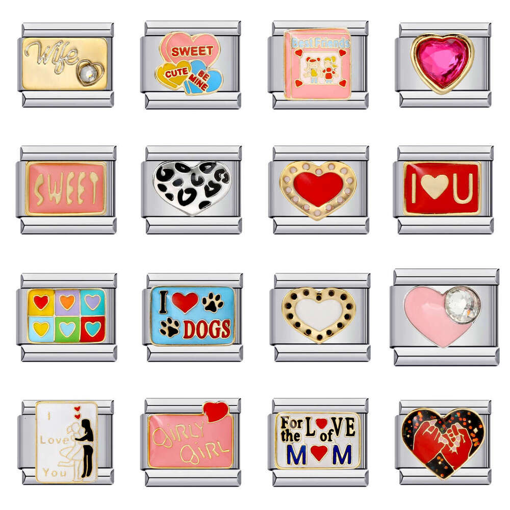Hot Sell Love Series Titanium Steel Welding Enamel Cartoon DIY Bead Bracelet Italian Charm Links Fit 9Mm Bracelet Jewelry DIY Making Gifts