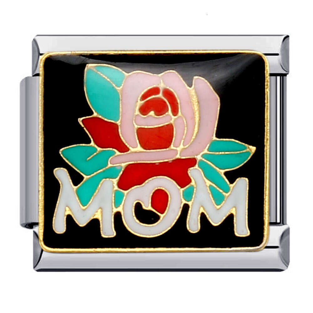 Black Gold-Plated Enamel Cartoon DIY Bead With Personalized Welding Pattern Bracelet Italian Charm Links Stainless Steel Fit 9mm Bracelet Jewelry DIY 