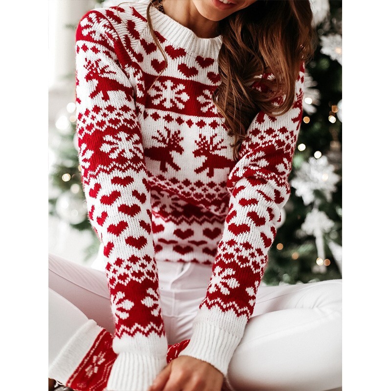 2024 Autumn/Winter New Women's Christmas Snowflake Long Sleeve Knitted Sweater
