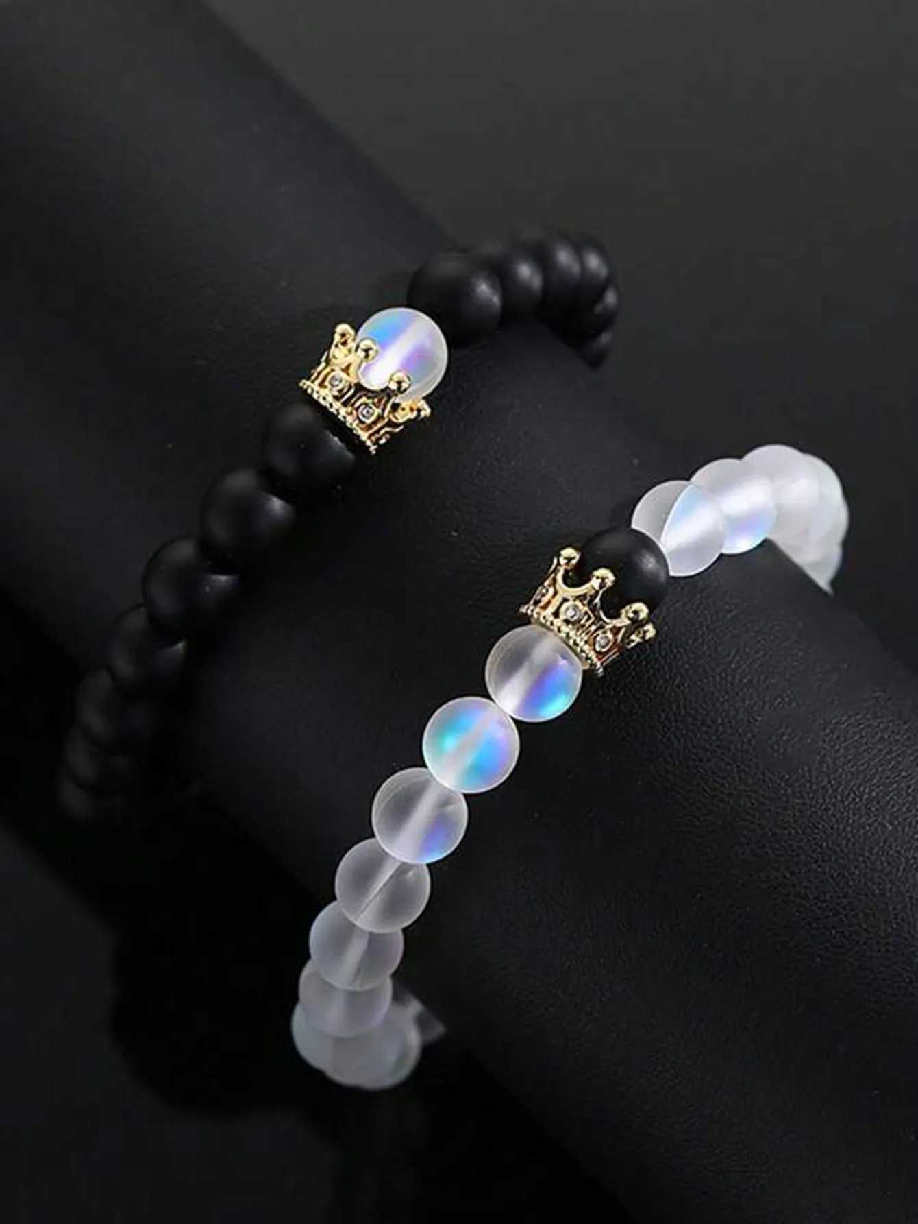 2 pieces/set of natural stone dumbbell bead bracelets black bead fitness bracelets suitable for daily life prayer bracelets mens jewelry bracelets W24