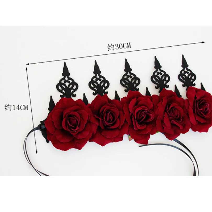 Tiaras Hair Clips Barrettes Red Rose Flower Jewelry Crown Tiara For Women Gothic Female Wedding Accessories Ornaments Princess Queen Head H240913