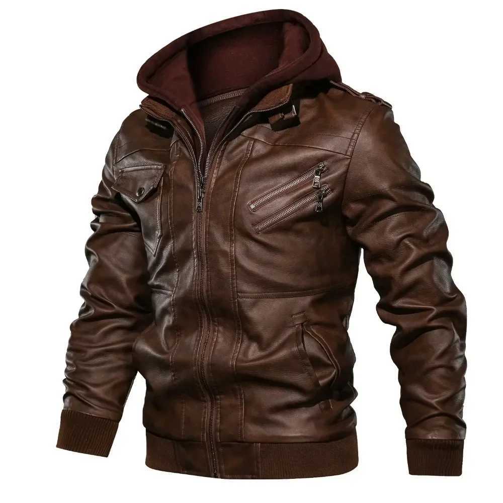 Mandylandy Biker Leather Jacket Men Zipper Pu Jacket Autumn Detachable Hat Casual Leather Clothing Hooded Autumn Locomotive CoatX240913