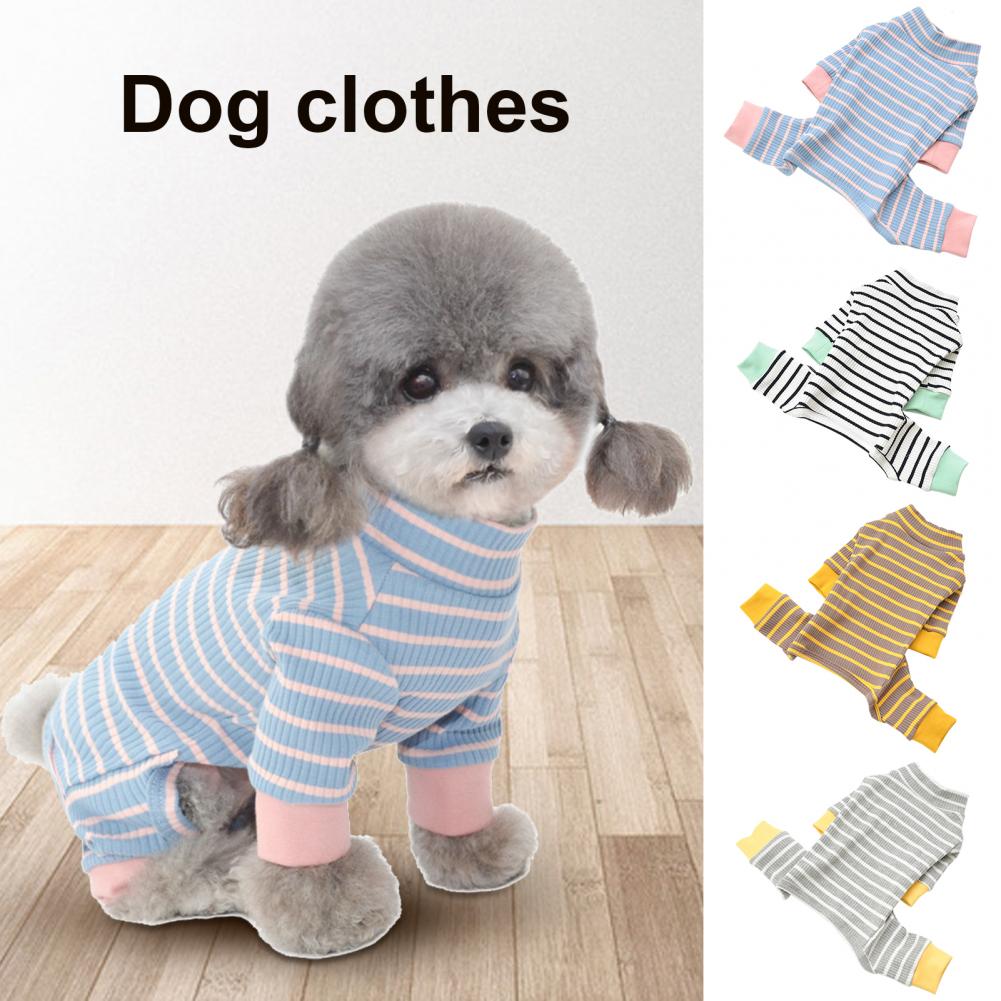 Dogs Pajamas Costume Pet Romper Striped Pattern Contrast Color Fabric Close Fitting Kitten for Winter