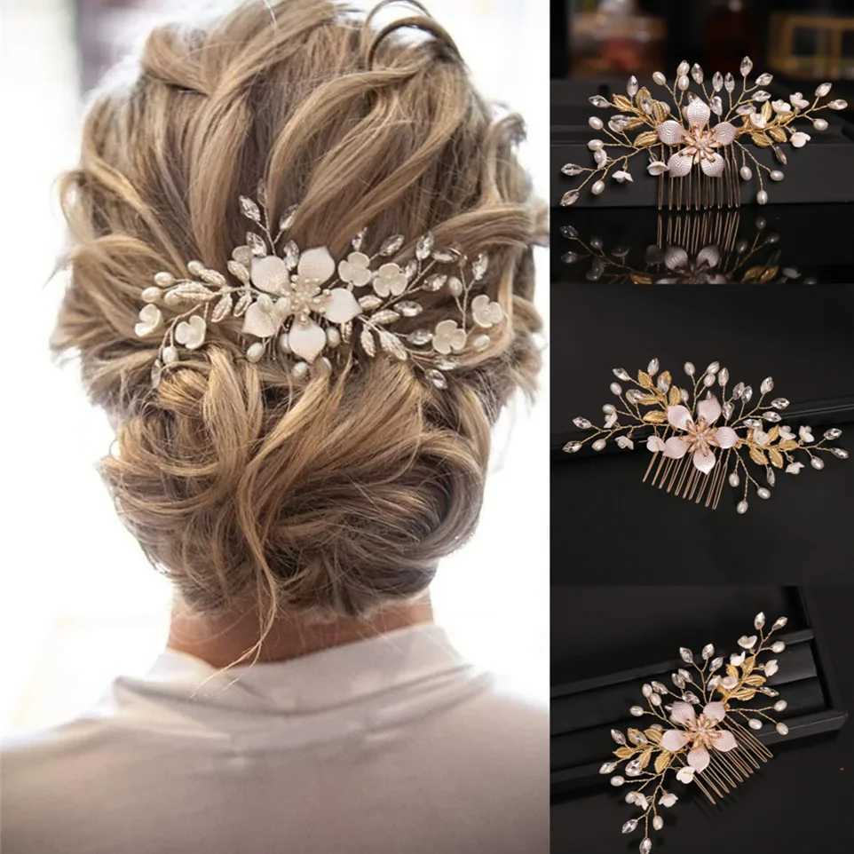 Bride Hair Combs Wedding Hair Clips Fashion Crystal Flower Headdress Hairpin for Diadem Pearls Headpiece Barrettes Girls JewelryX240913