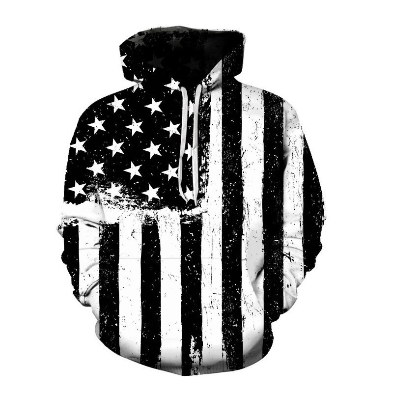 Men's Hoodies Men's Relaxed Fit Hoodie with 3D Digital Print of the American Flag Hooded Sweatshirt