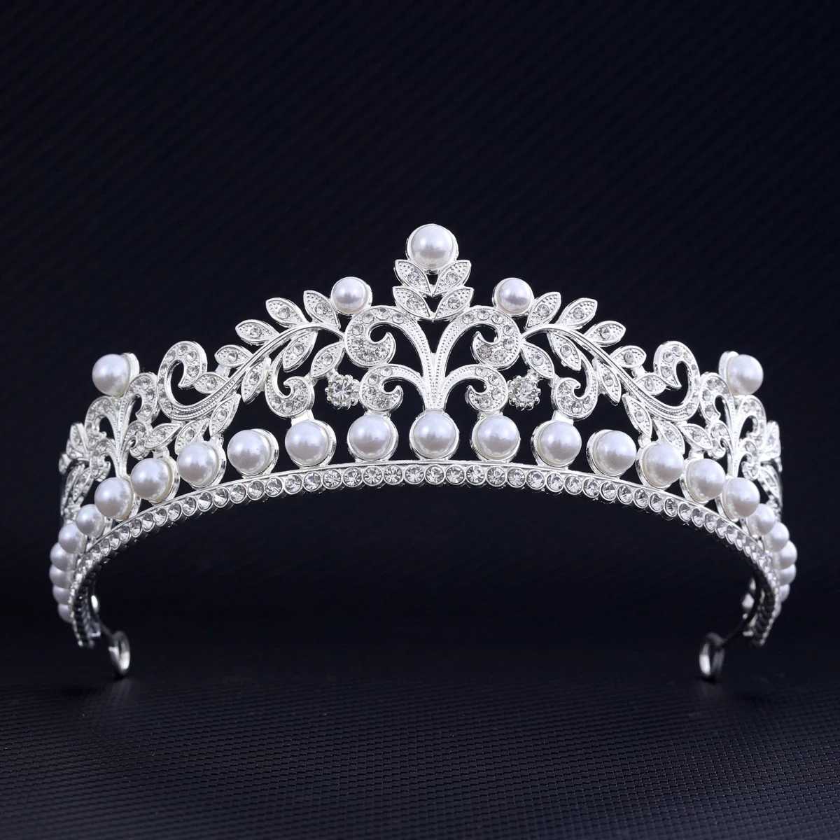Trendy Crystal Crown Silver Gold Color Rhinestone Tiaras Pearl Diadem Headdress Bridal Weddin Prom Hair Accessories JewelryX240913
