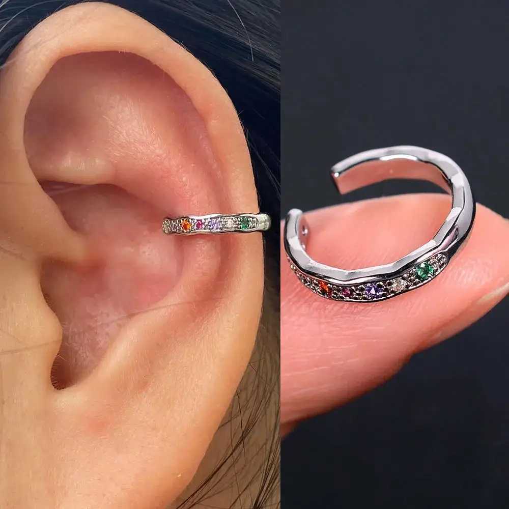 1Piece Crystal Multi-layer Ear Cuff Rainbow Zircon Non-Piercing Fake Cartilage Clips on Earrings for Women Wedding Party JewelryX240913