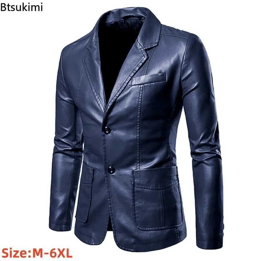 2024 Mens Leather Suits Jackets Blazers Slim Fashion Male PU Leather Overcoats Blazers Jackets Coats Oversized Leather JacketX240913