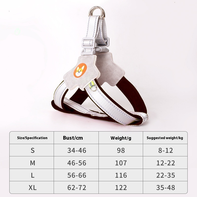 Dog traction vest type pet firewood corgi reflective explosion-proof flush walking dog rope chest strap