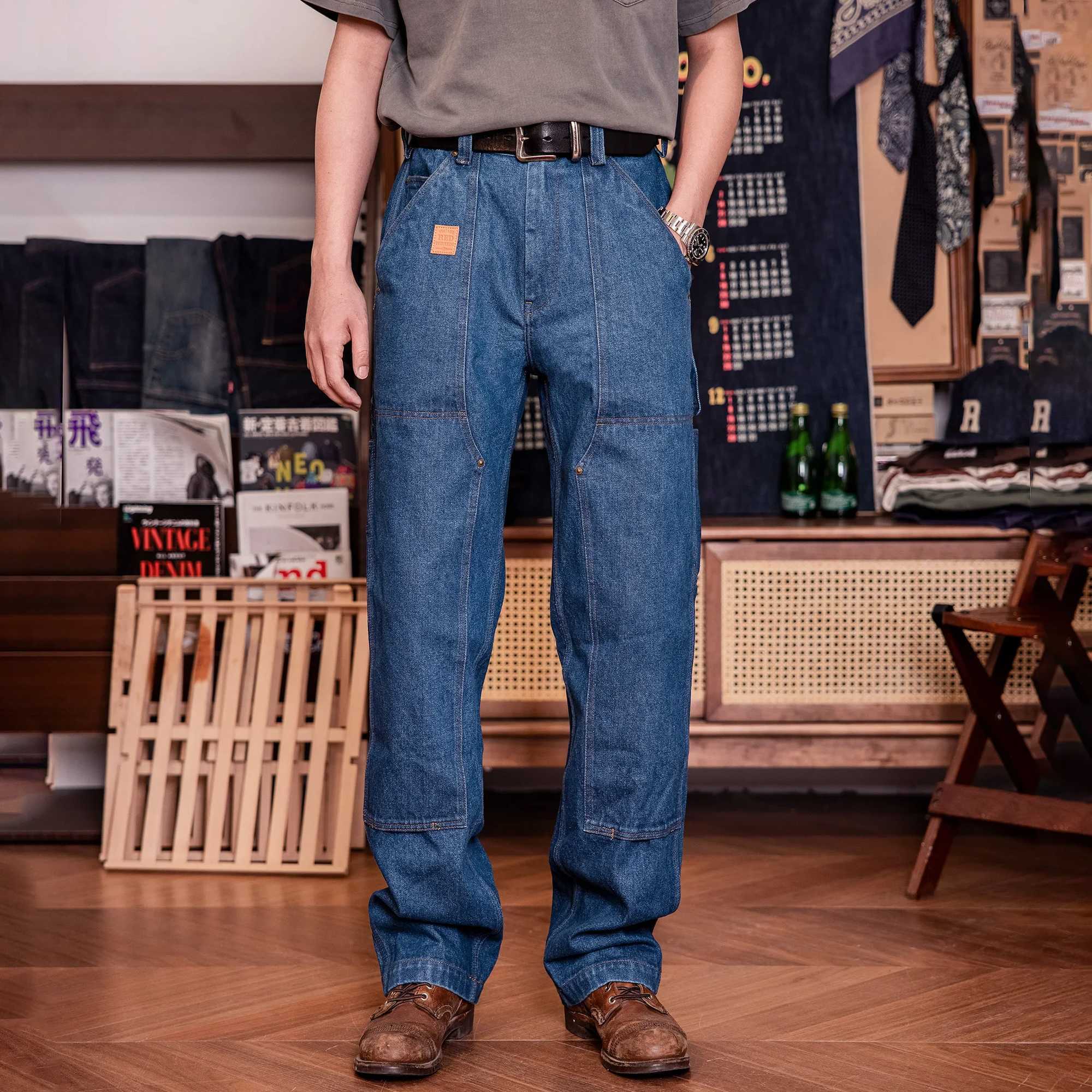 Super Heavy Weight 15oz Indigo Selvage Washed Pants SanfOrised Thick High Waist Raw Denim Jean M240912