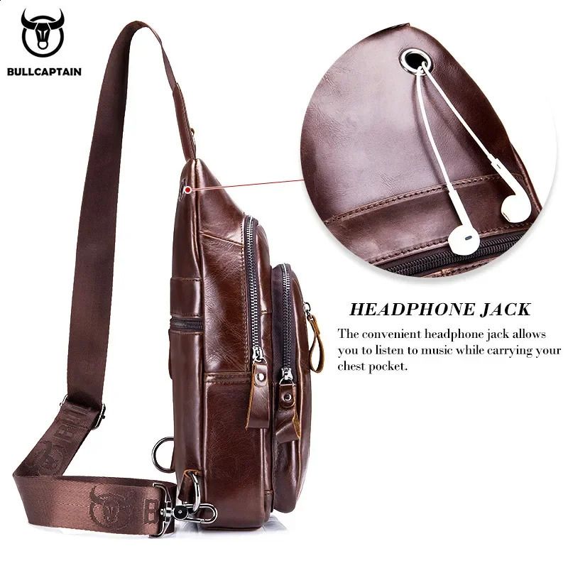 Bullcaptain Mens Leather Casual Cross Bag Mens Leather Luggage Fashion Adventure Bag Can Hold 7.9-inch IPai 240907