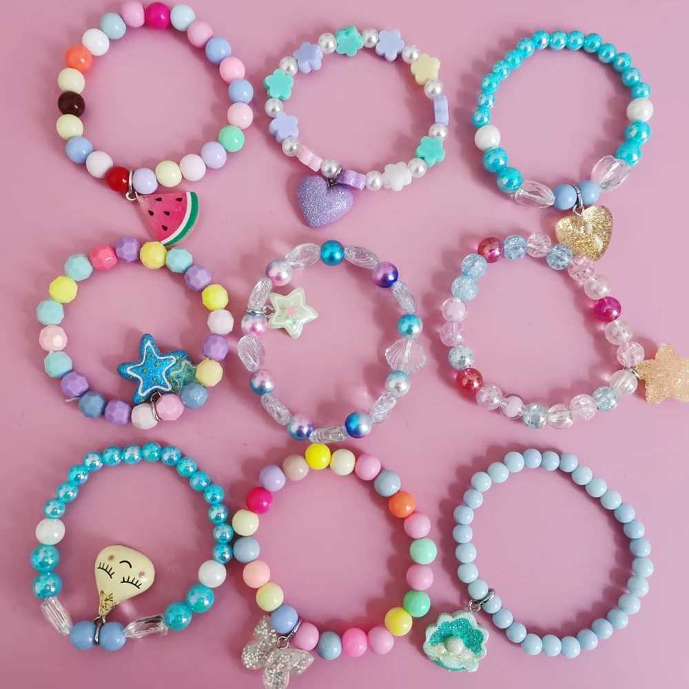 5 pieces/set of cute unicorn cartoon heart star bracelets for children and girls elastic candy bead bracelets cute jewelry W240913