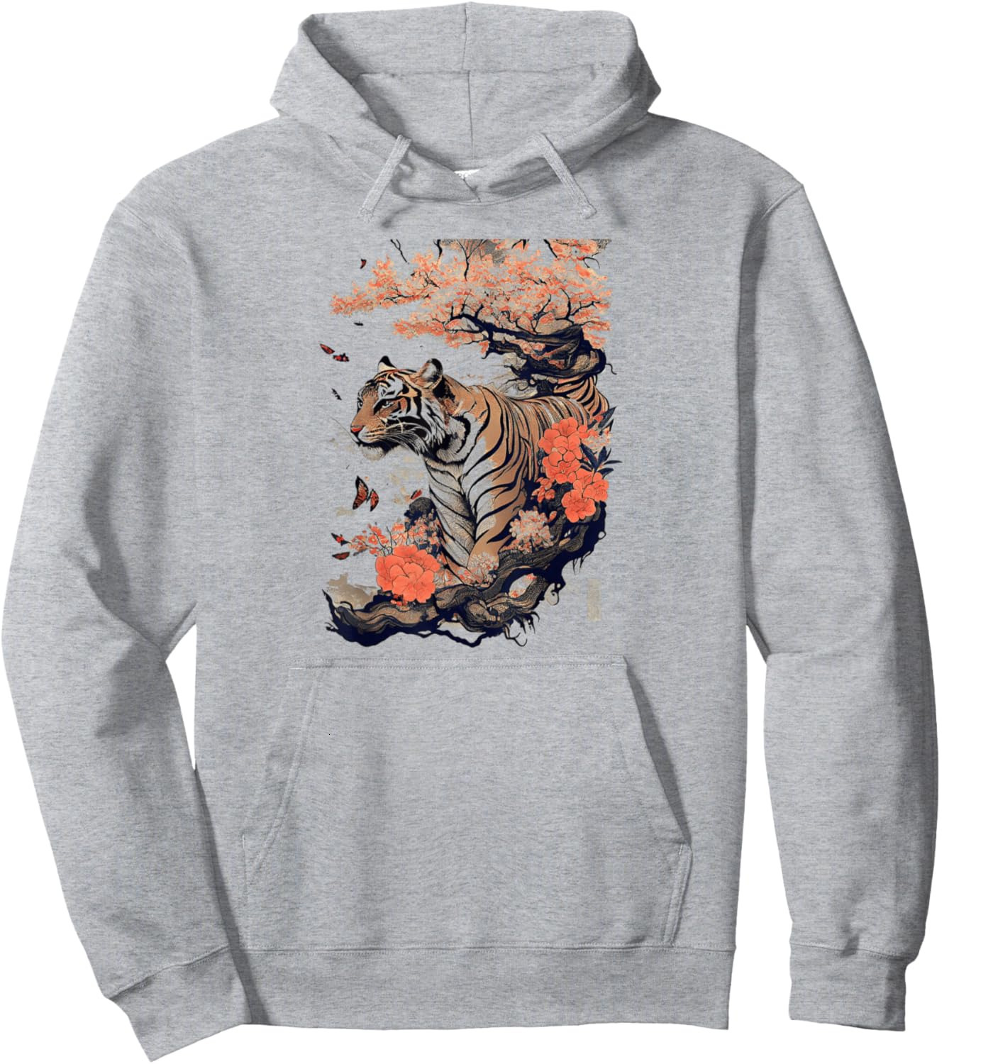 Hoodie for Mens Womens Japanese Tiger Traditional Asian Cherry Blossom Art Graphic Pullover Hoodie Graphic Hoodies sweatshirt Pullover Long Sleeve