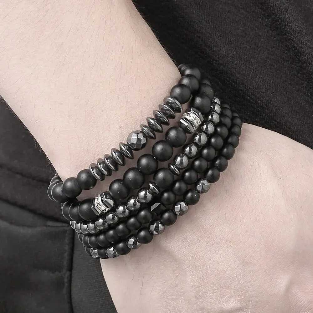 5-piece/set couple matte bracelet fashionable natural stone multi-layer bead charm bracelet W240913