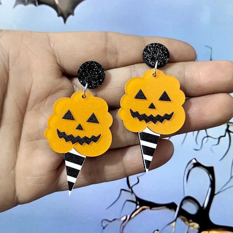 Dangle Chandelier 2024 New Lamp Halloween Earrings Women Hallowmas Pumpkin Ice Cream Cone Black Cat No Feet Specter Acrylic Drop Earring H240913