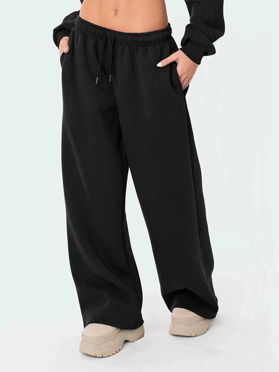 Womens casual wide leg jogging pants solid color brushed high waisted mens lounge womens 240913