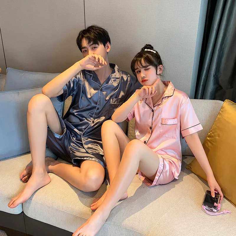 Luxury Pajama Suit Satin Silk Pyjamas Sets Couple Sleepwear Casual Family Pijama Lover Night Suit Men Women Plus Size Pj Set Y240913