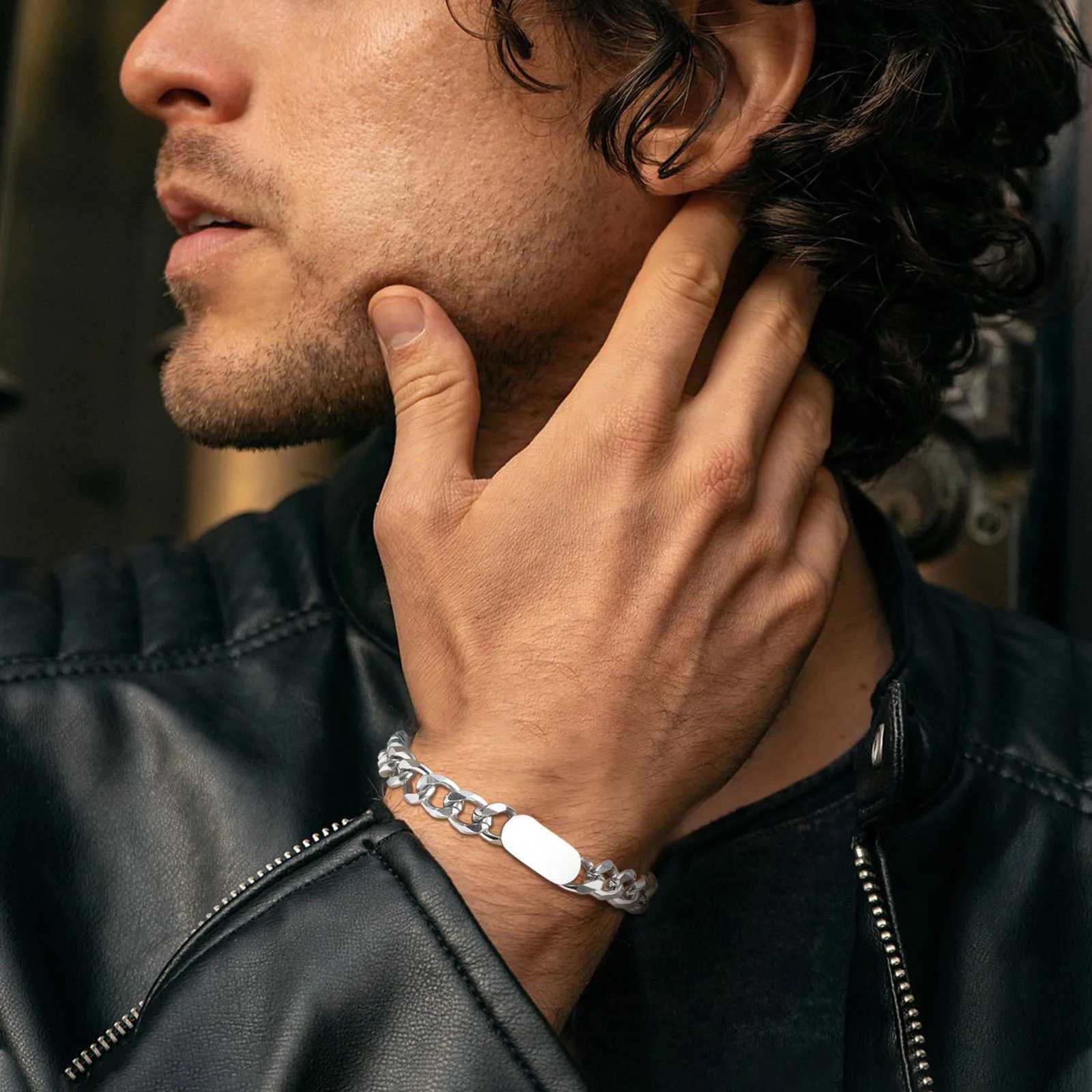 Vnox Custom Cuban Chain Bracelets for Men Jewelry with Tag 7.8MM Wide Stainless Steel Curb Links Wristband Male GiftX240913