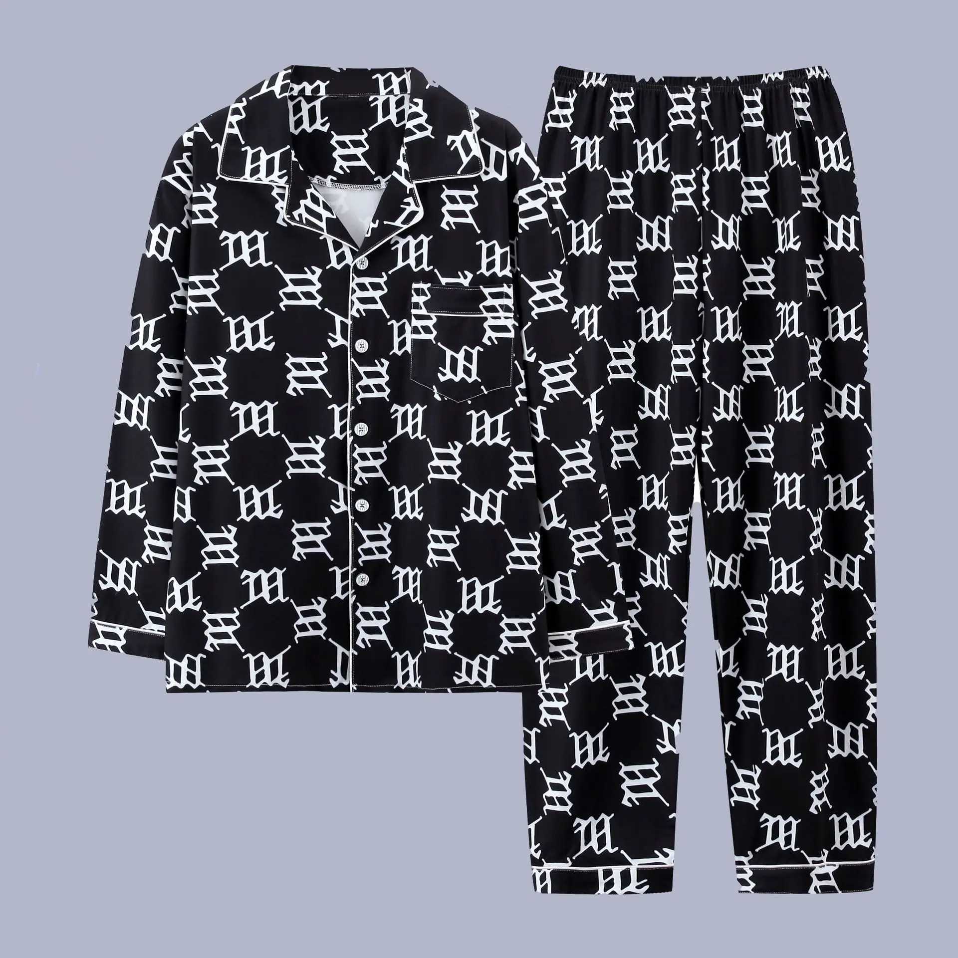 Spring And Autumn Mens Pajamas Set Boys Long-Sleeved Pajamas Summer Boys Homewear Mens Plus Size Homewear Set Y240913