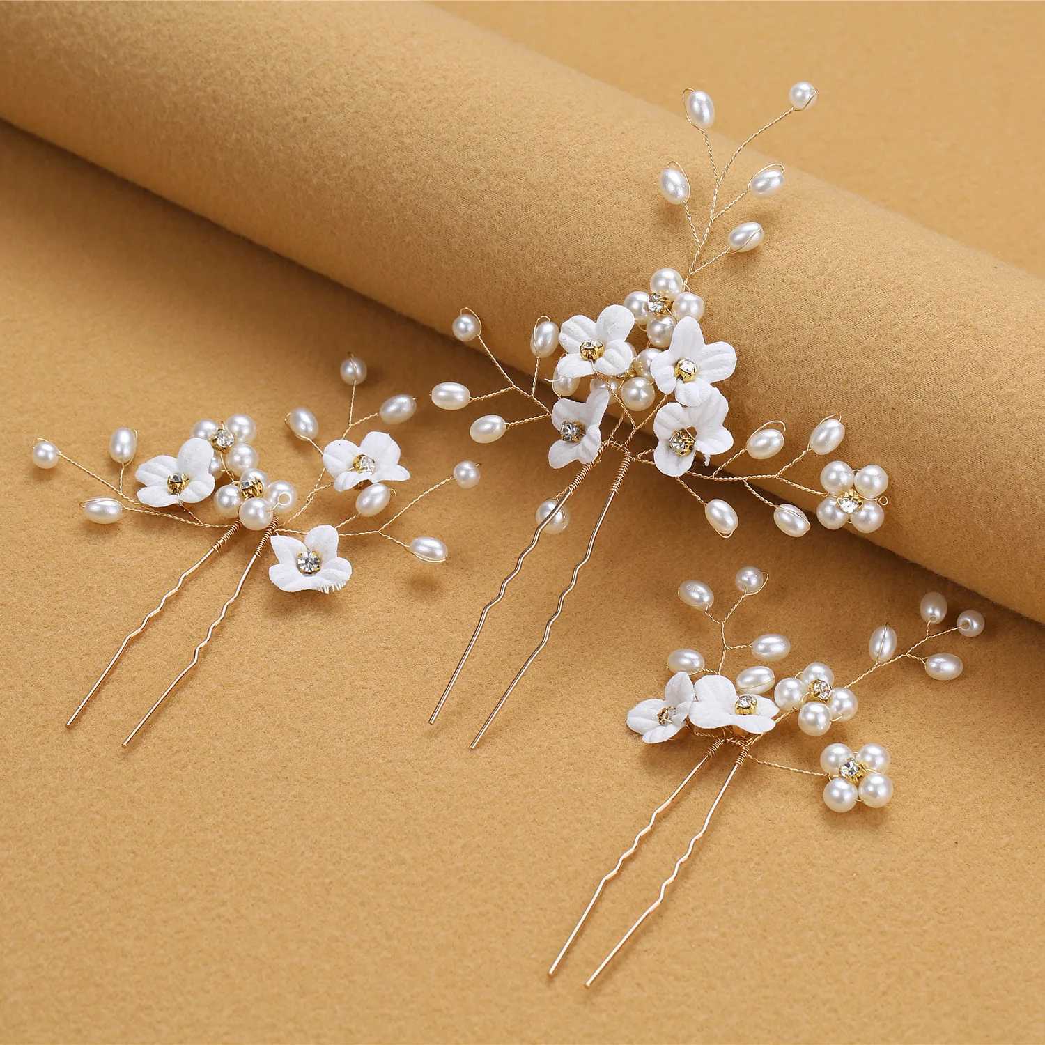 3pcs Blue Flower U Shaped Hair Pins Pearl Elegant Hair Clips Headwear for Wedding Bridal Hairclip Women Hair Jewelry AccessoriesX240913
