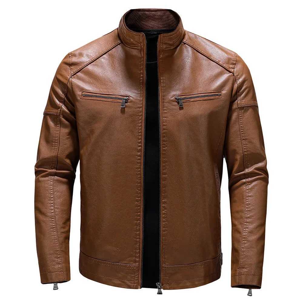 2024 Mens Autumn/Winter New Collection Mens PU Leather Jacket Short Style Stand up Collar Youth Motorcycle Leather JacketX240913