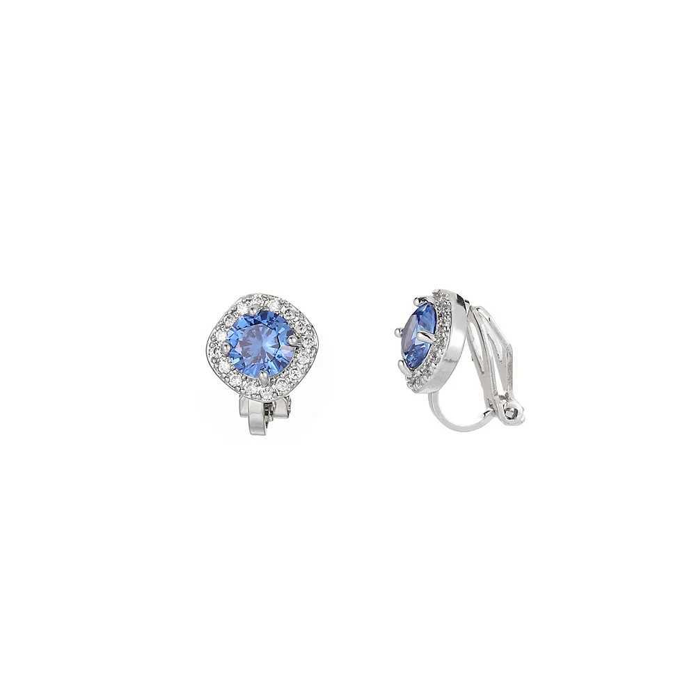 Cute Small Blue Square Cubic Zirconia Clip Earrings Non Pierced Ear Jewelry For Women Bridal Party Gift Boucle DOreilleX240913