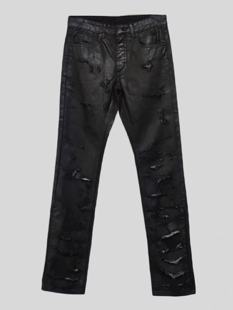 Black Waxed Jeans Mens Distressed StraightLeg Denim with Coated Finish Black Waxed Denim Men Archive High Street Style L251014