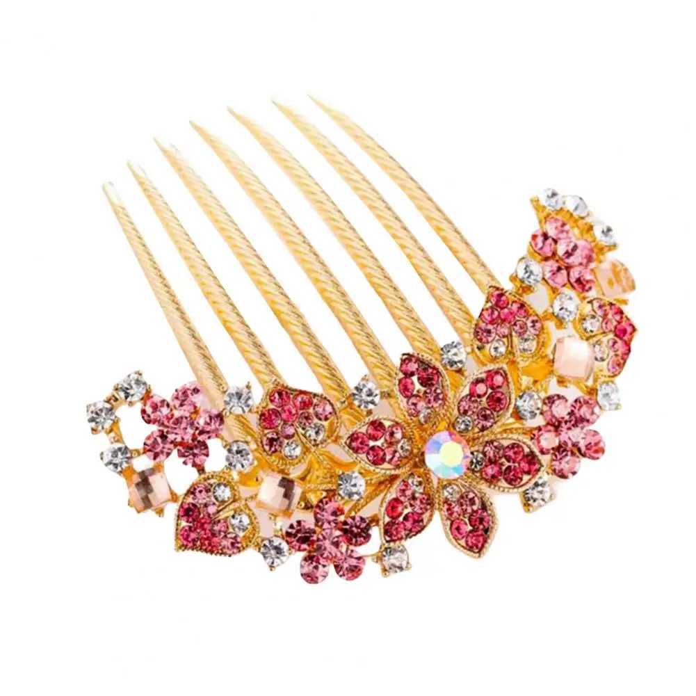 Headwear Classic Rhinestone Hollow Out Flower Colorful Hair Ornament 7 Teeth Wedding Hair Clip Sturdy for DatingX240913