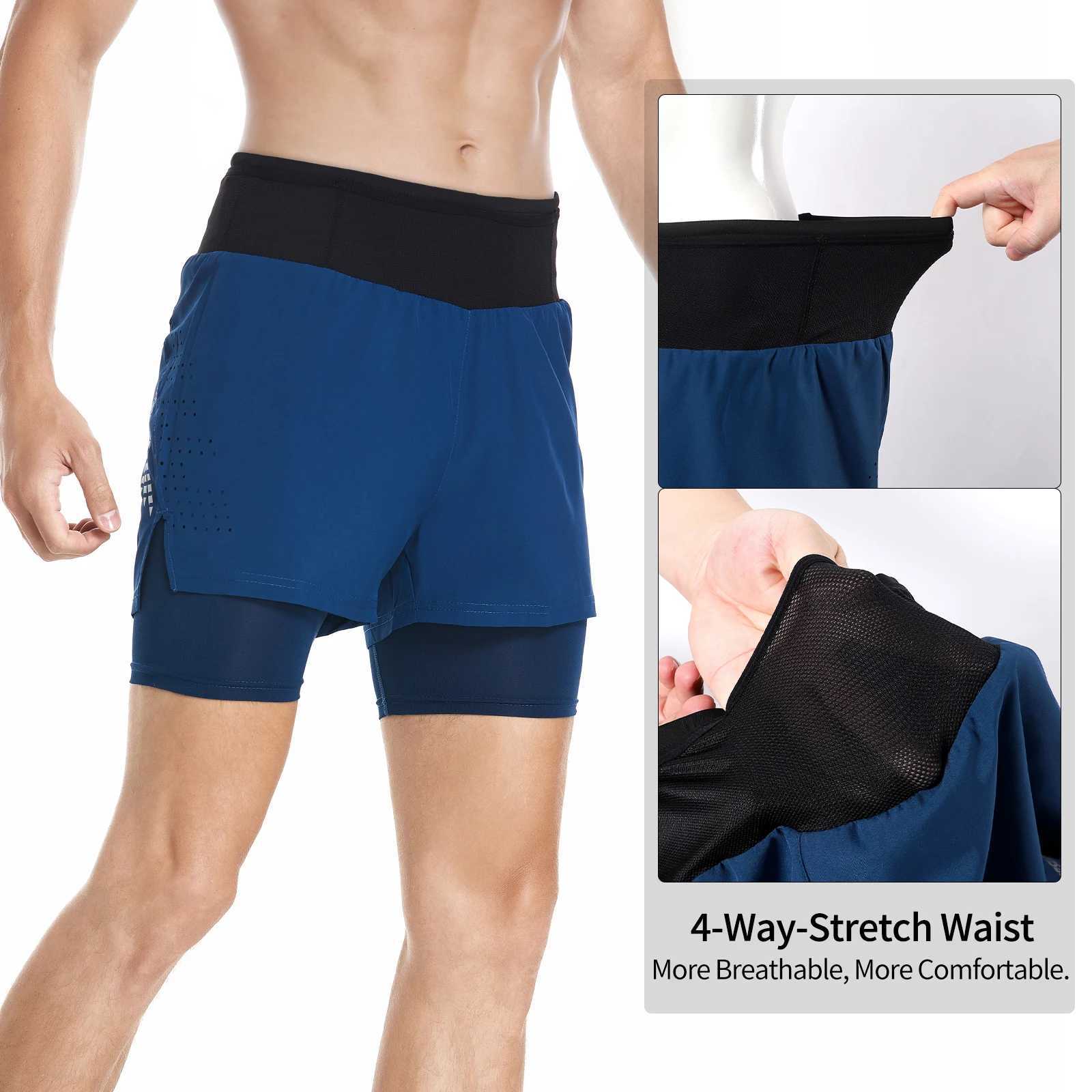 ARSUXEO Mens Trail Running Shorts Sportswear 2 in 1 Wrap-Around Pockets Gym Training Exercise Joging Athletic Shorts B233 M240912