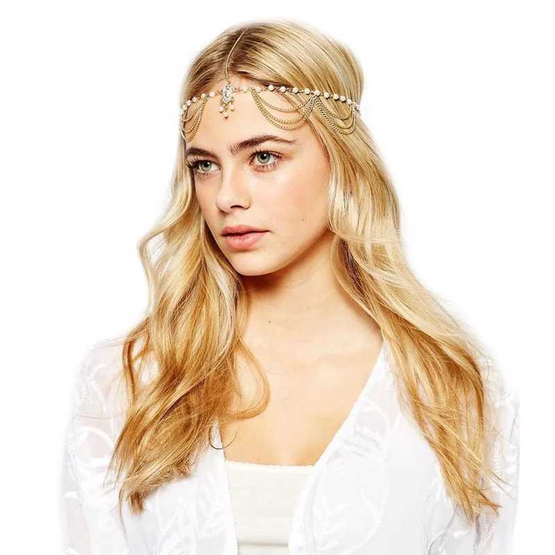 Pearl Headband Soft Chain Net Hairbands for Bride Wedding Party Hair Accessories Fashion Beaded Headdress Women Noiva JewelryX240913