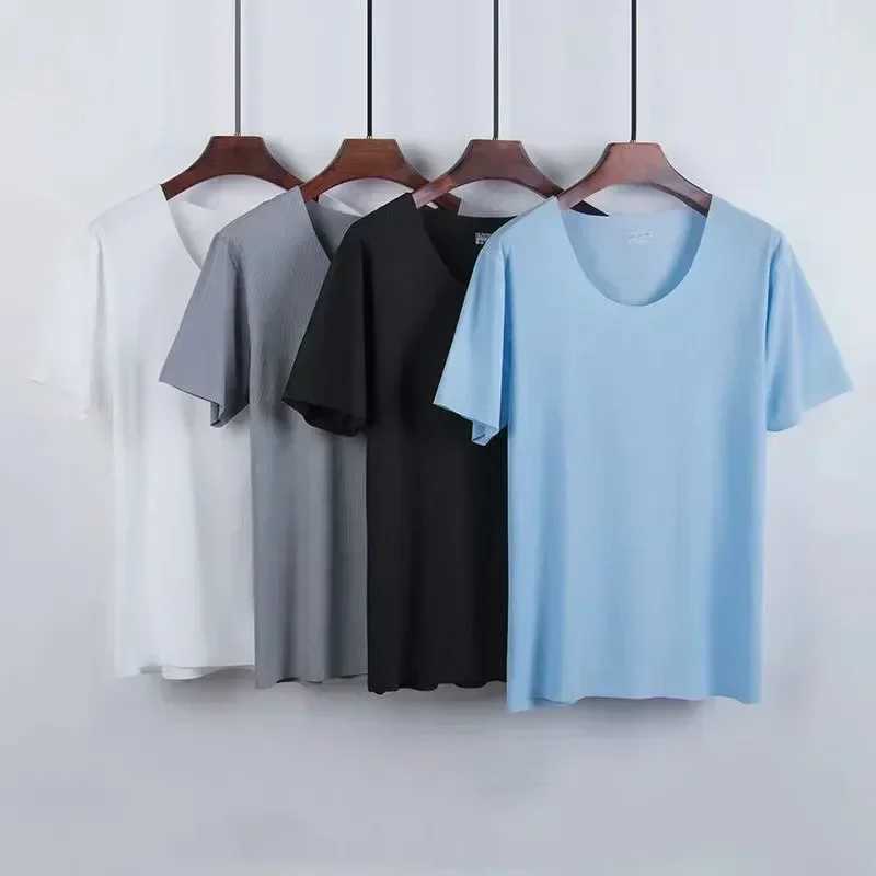 Seamless Suit Men Mens Clothing Casual Short Neck Pajamas Sleepwear For Crew Sets Wear Thin Summer Shorts Sleeve Home Y240913