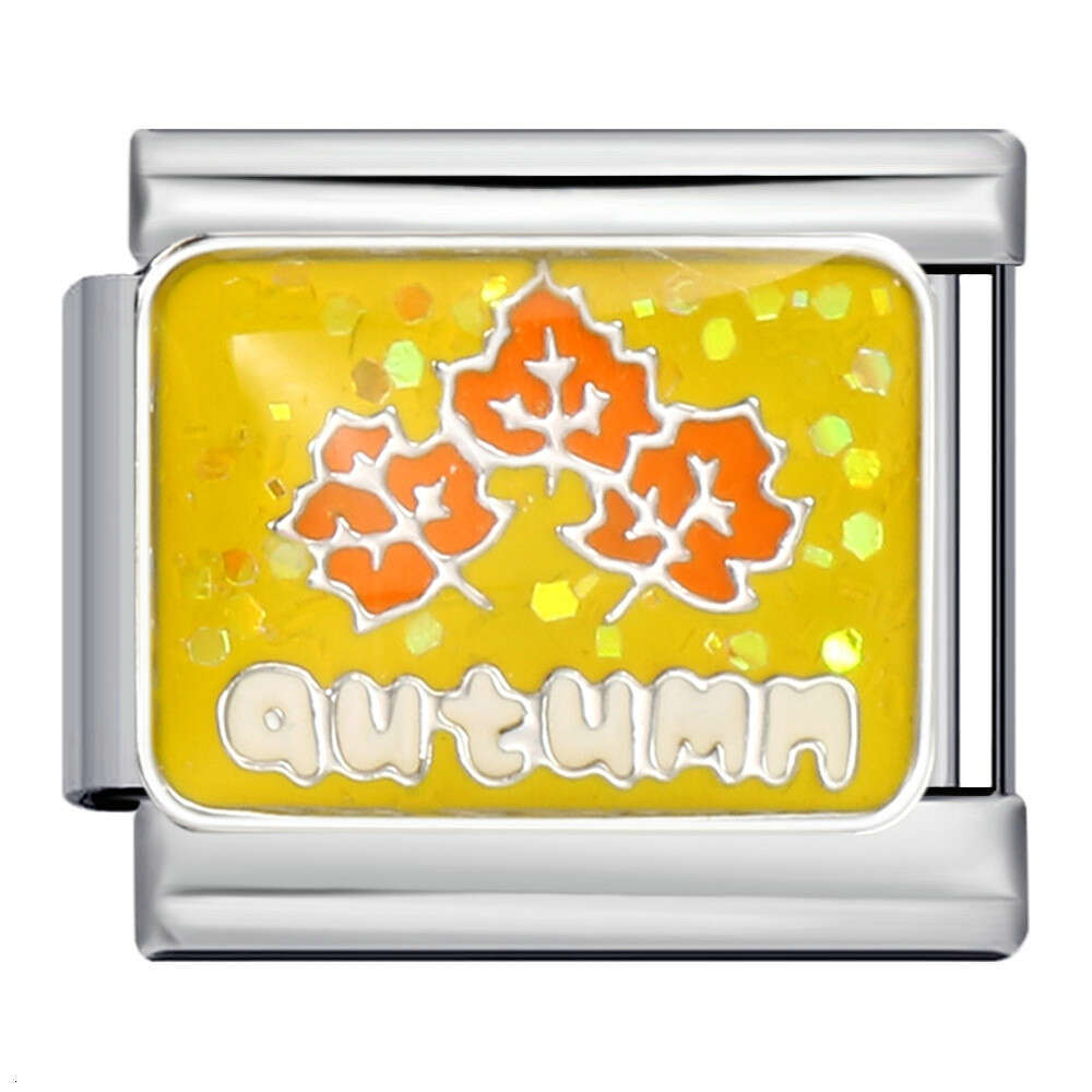 Four Season Element Gold-Plated enamel Personalized Welding Pattern Bracelet Italian Charm Links Stainless Steel Fit 9Mm Bracelet Jewelry DIY Making G