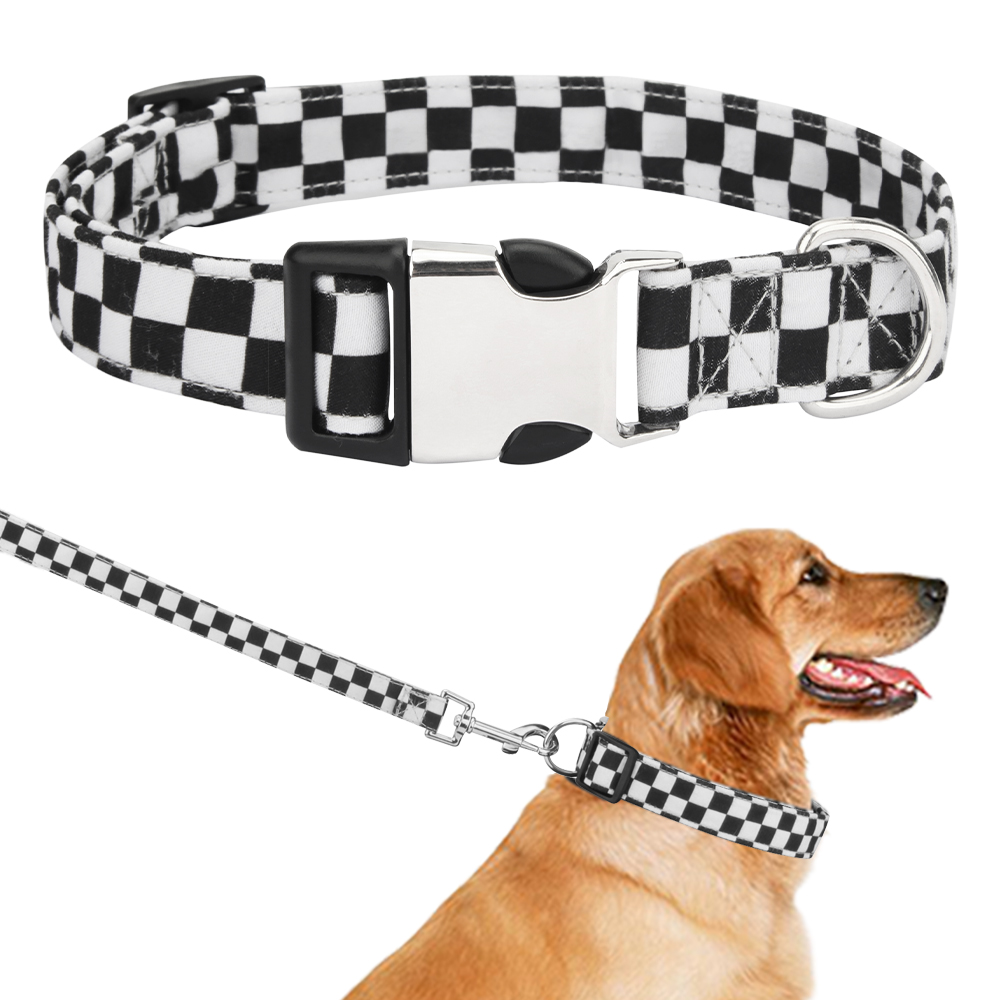 Dog Collar Adjustable Soft Comfortable for Small Medium Large Dogs Cats Outdoor Walking Running Checker Pattern Dog Accessories