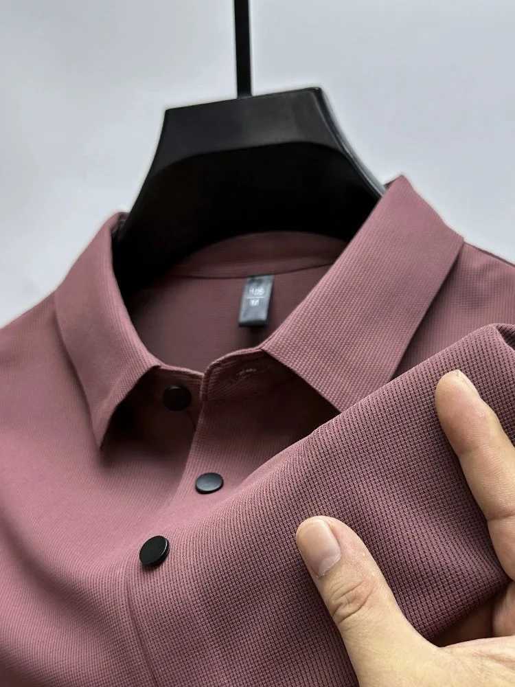 2024 Spring/Summer New Long Sleeve Polo Shirt Fashion Mens Business Casual Polo T-shirt Solid Color Anti Wrinkle Top W240913