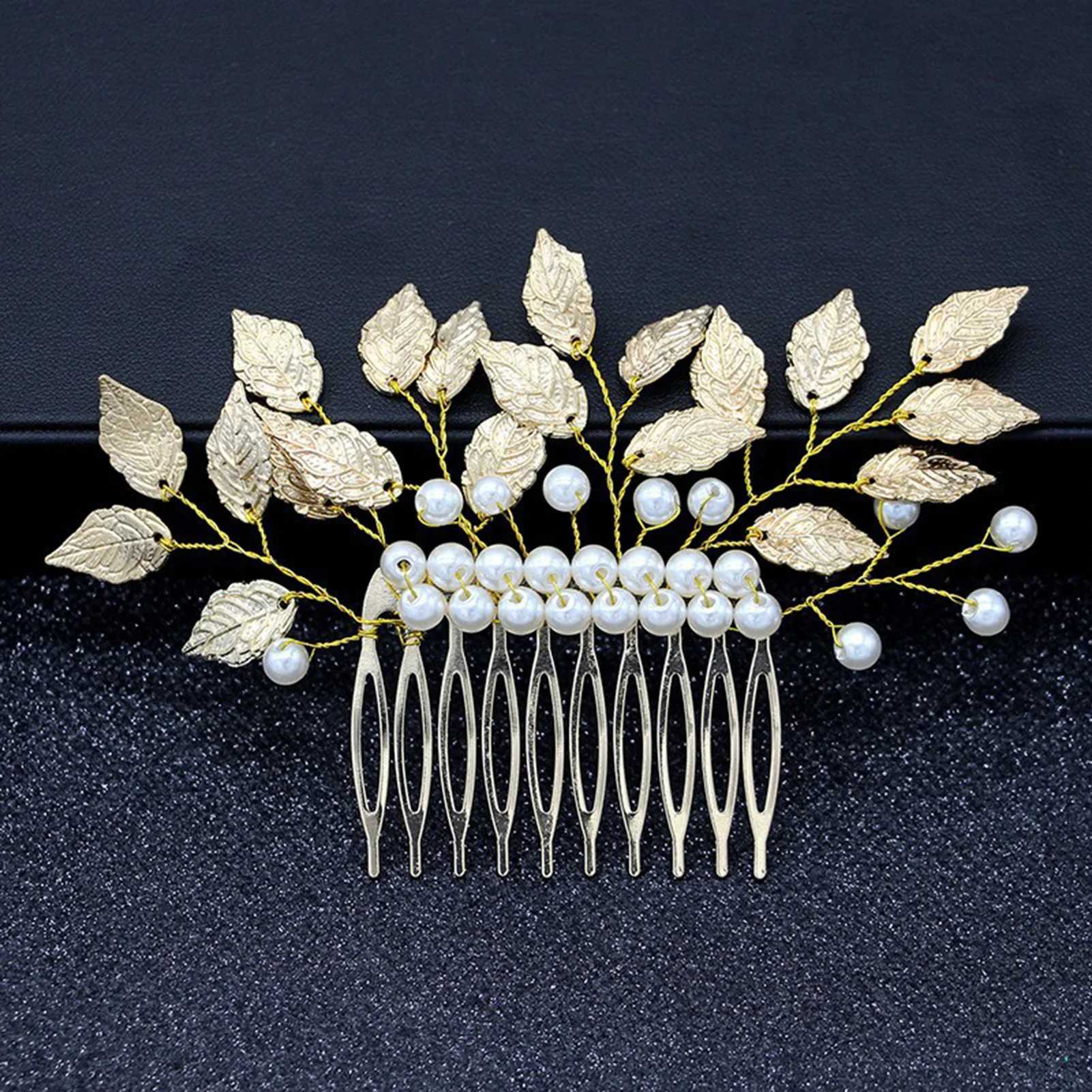 Elegant Wedding Hair Combs Bride Hair Jewelry Gold Color Alloy Leaves Hairpins Side Clips Flower Crown for Bridal Hair AccessoryX240913