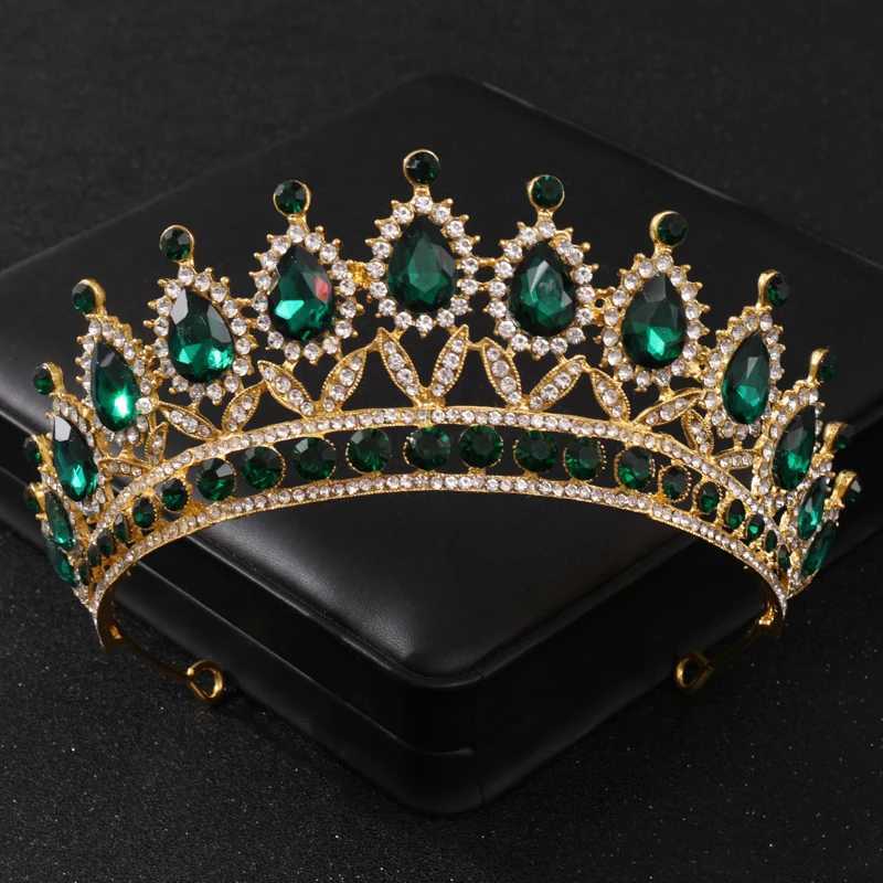 Baroque Green Crystal Tiaras And Crowns Rhinestone Prom Bridal Wedding Hair Accessories Jewelr Crown Tiara For Women Bride QueenX240913