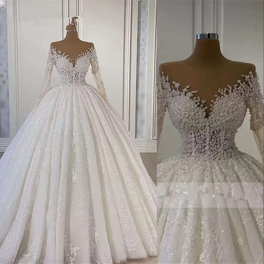 Gown Ball 2022 Bg Wedding Dresses Bridal Gowns Lace Appliques Jewel Neck Long Sleeves Illusion Crystal Beading Or Length Vestidos De Novia Plus Size s