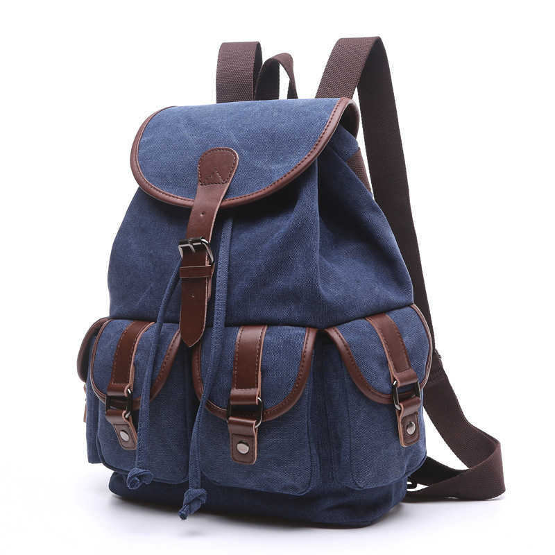 Canvas Backpack Korean fashion women's backpack student solid color Multi Pocket outdoor travel bag 240915