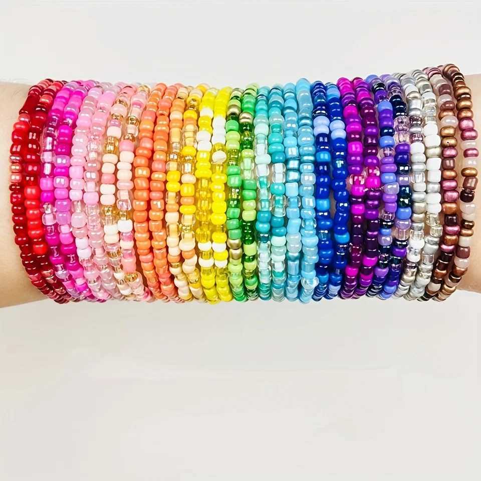 Vedawas 30 pieces (random color) Bohemian bead elastic bracelet handmade colorful beads for spring and summer beach W240913
