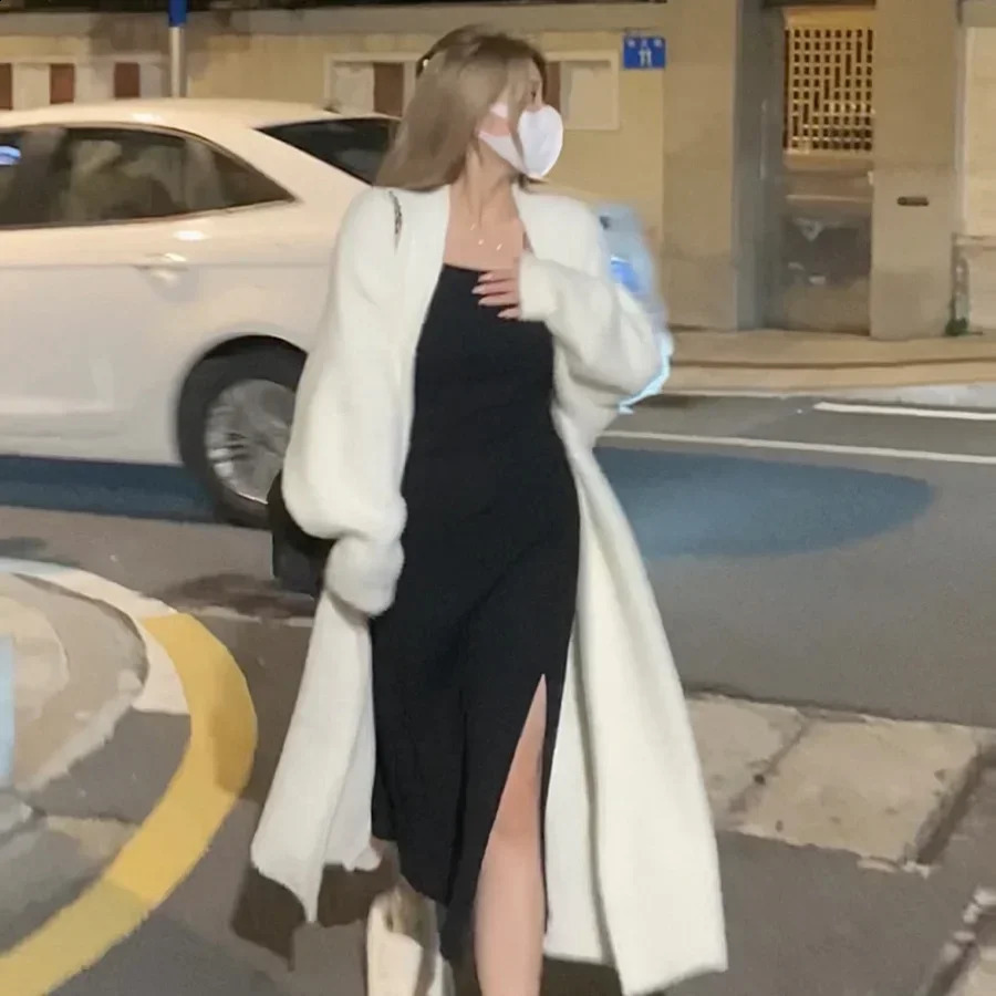 Soft Waxy Knitted Cardigan Sweater Women Autumn and Winter Loose Large Size Slim Lazy Wind Mink Velvet Long Coat 240904