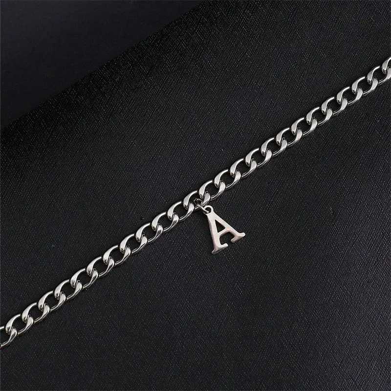 Silver Color A-Z Initial Bracelets for Men Women Never Fade Stainless Steel Cuban Chain Bracelet with 26 Letter AlphabetX240913