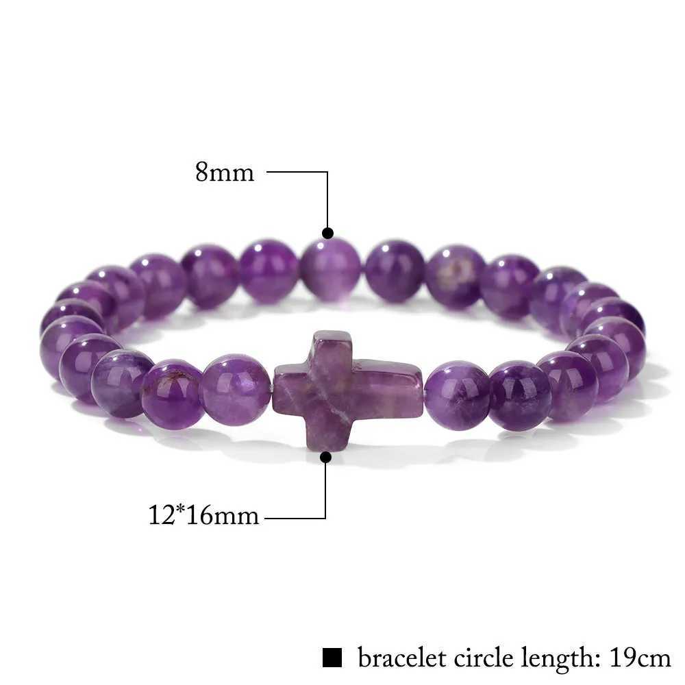 Natural stone cross bracelet for men prayer meditation rose quartz tiger eye agate bead bracelet yoga jewelry for men W240913